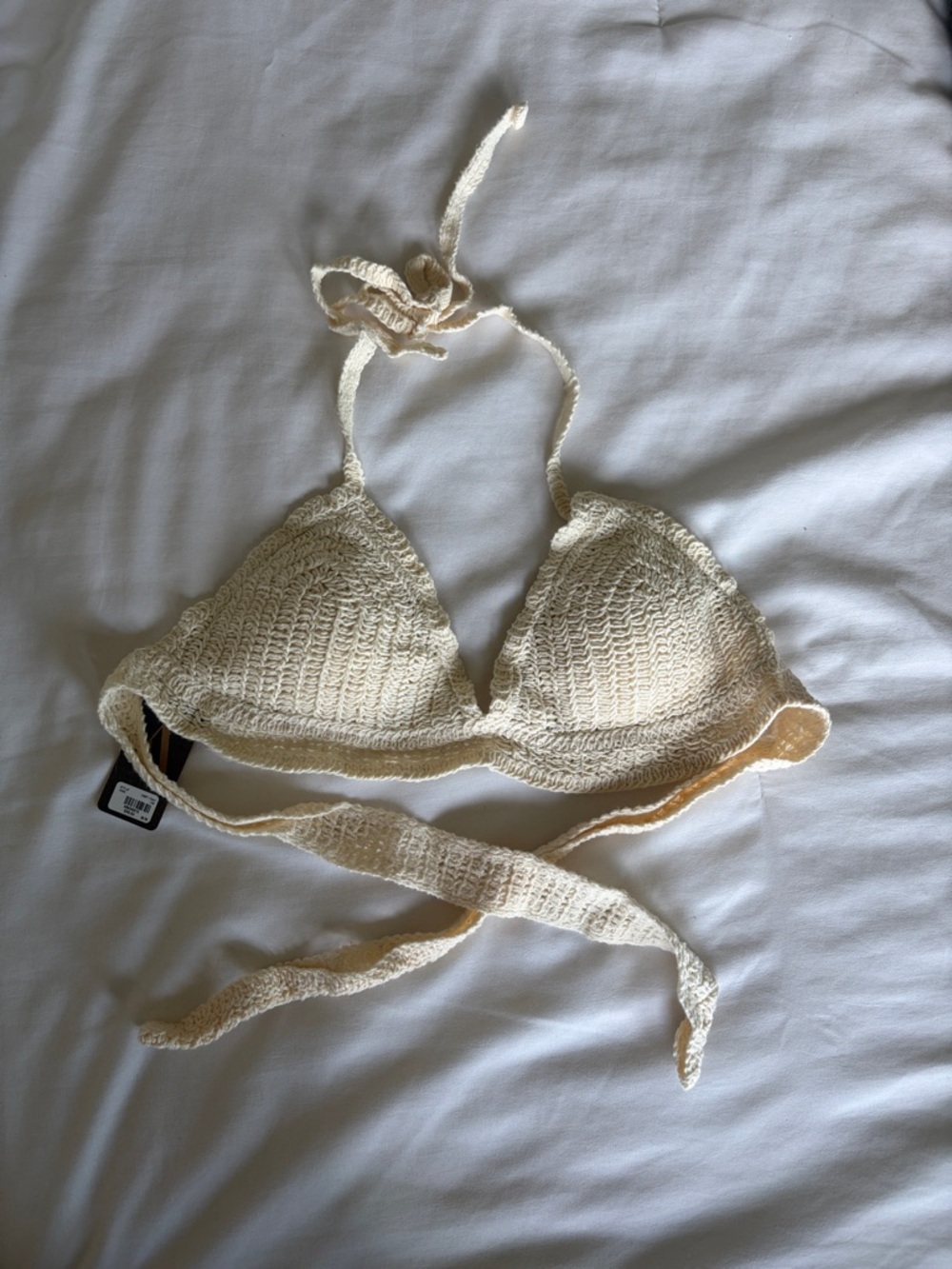 Cape Juby Cream Crochet Triangle Bikini Top